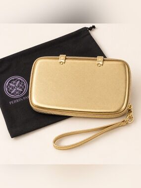 Rare NWOT Perrin Paris Metallic Gold Leather Convertible Clutch